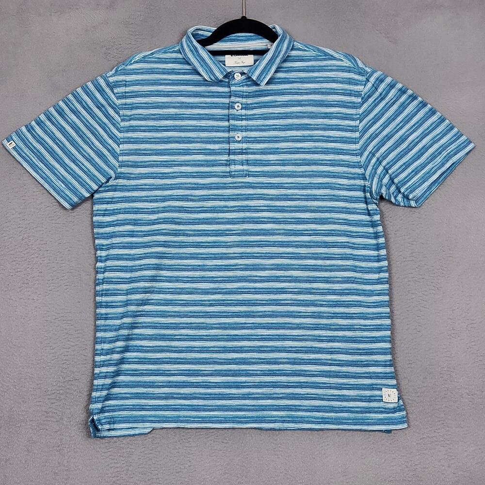 Linksoul Polo Shirt Mens Medium Blue Stripe Tempus Fugit Luxury Cotton Golf